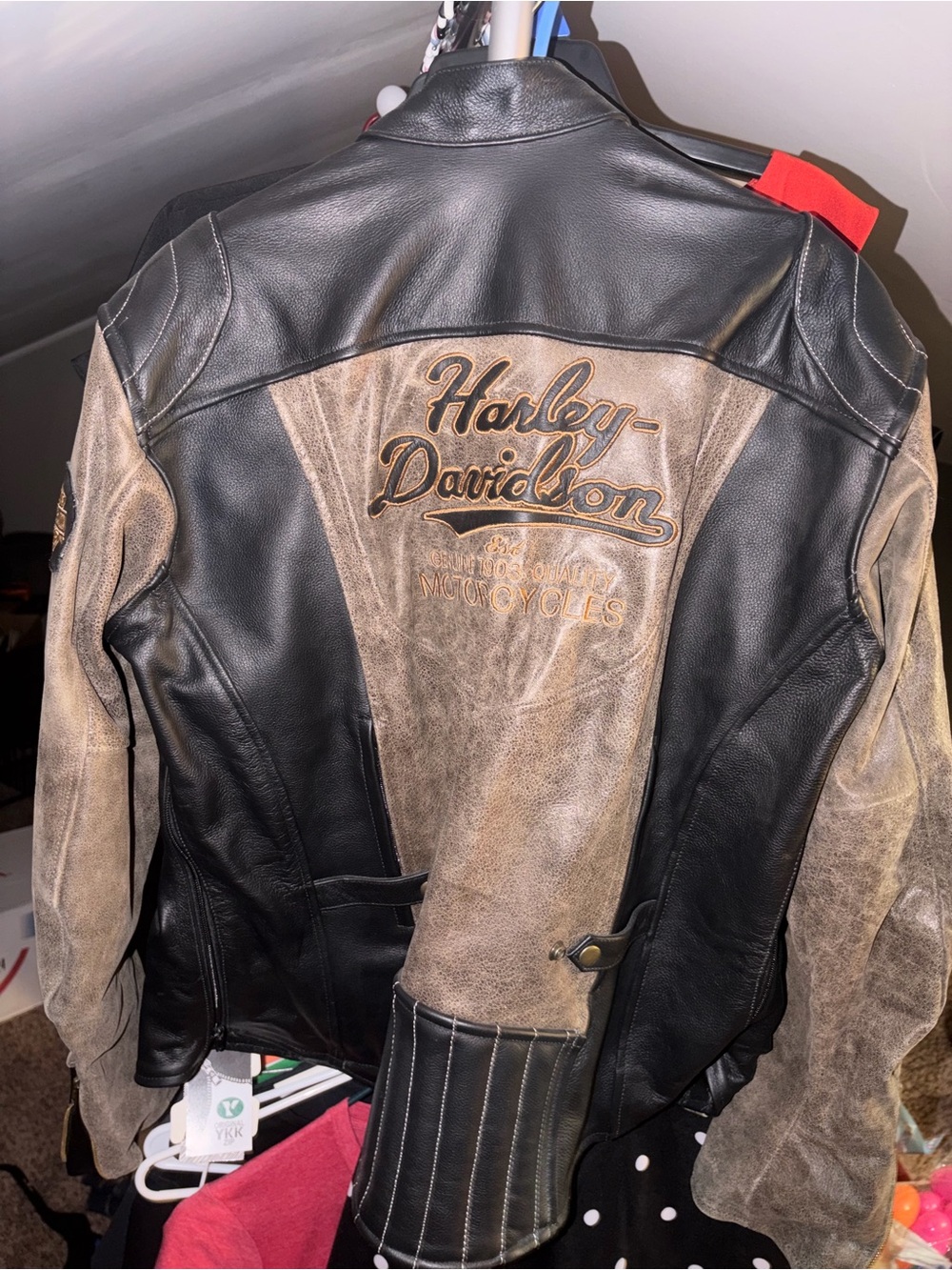 Women’s Harley Davidson Taupe Leather Moto Jacket XL - Picture 2 of 2